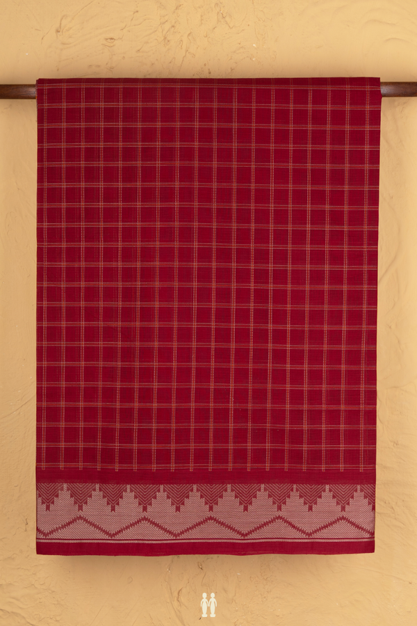 Coimbatore Cotton Saree In Ruby Red With Checks Design