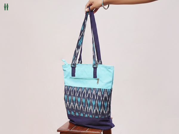 Printed Design Blue Cotton Hand Bag
