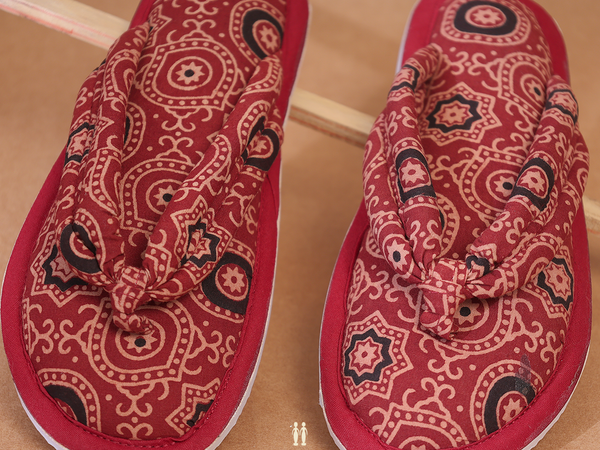Allover Design Red Cotton Slippers