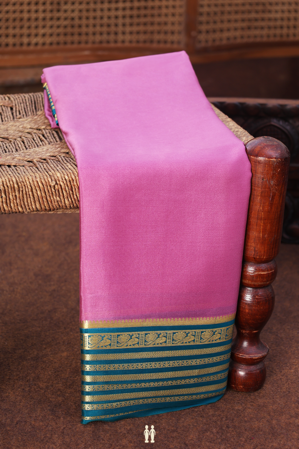 Mysore Silk Saree In Dusty Lavender With Contrast Border