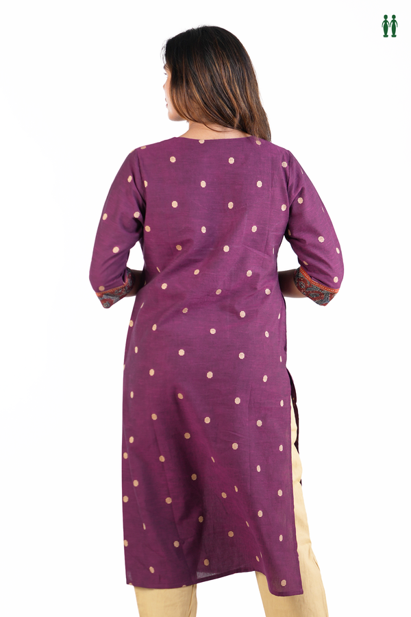 Round Neck Allover Buttas Purple Cotton Long Kurta