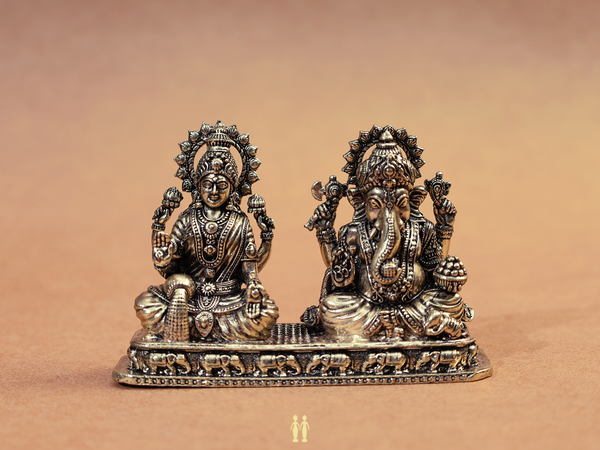 Brass Lakshmi And Ganesha Idol For Pooja Set