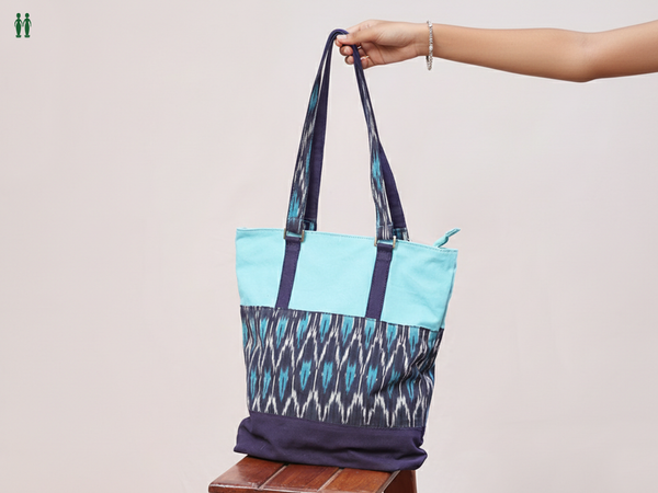 Printed Design Blue Cotton Hand Bag
