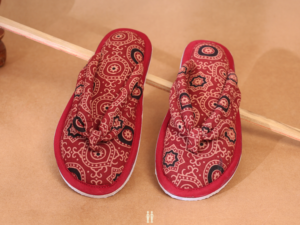 Allover Design Red Cotton Slippers