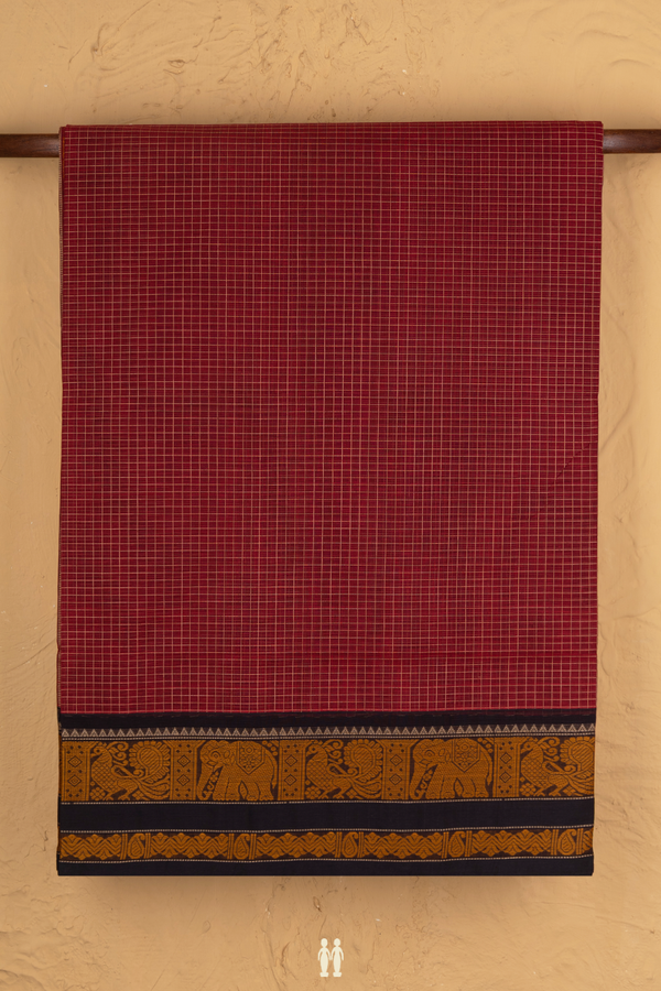 Coimbatore Cotton Saree In Rust Red With Checks Design