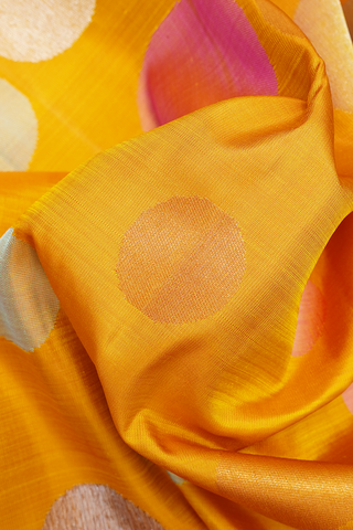 Circle Design Marigold Orange Kanchipuram Silk Saree