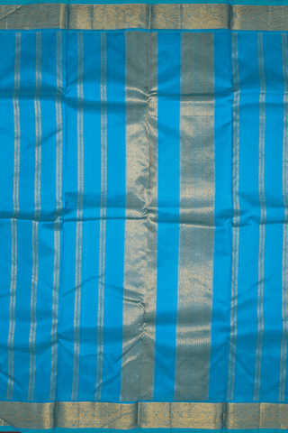 Zari Border Plain Deep Sky Blue Kanchipuram Silk Saree