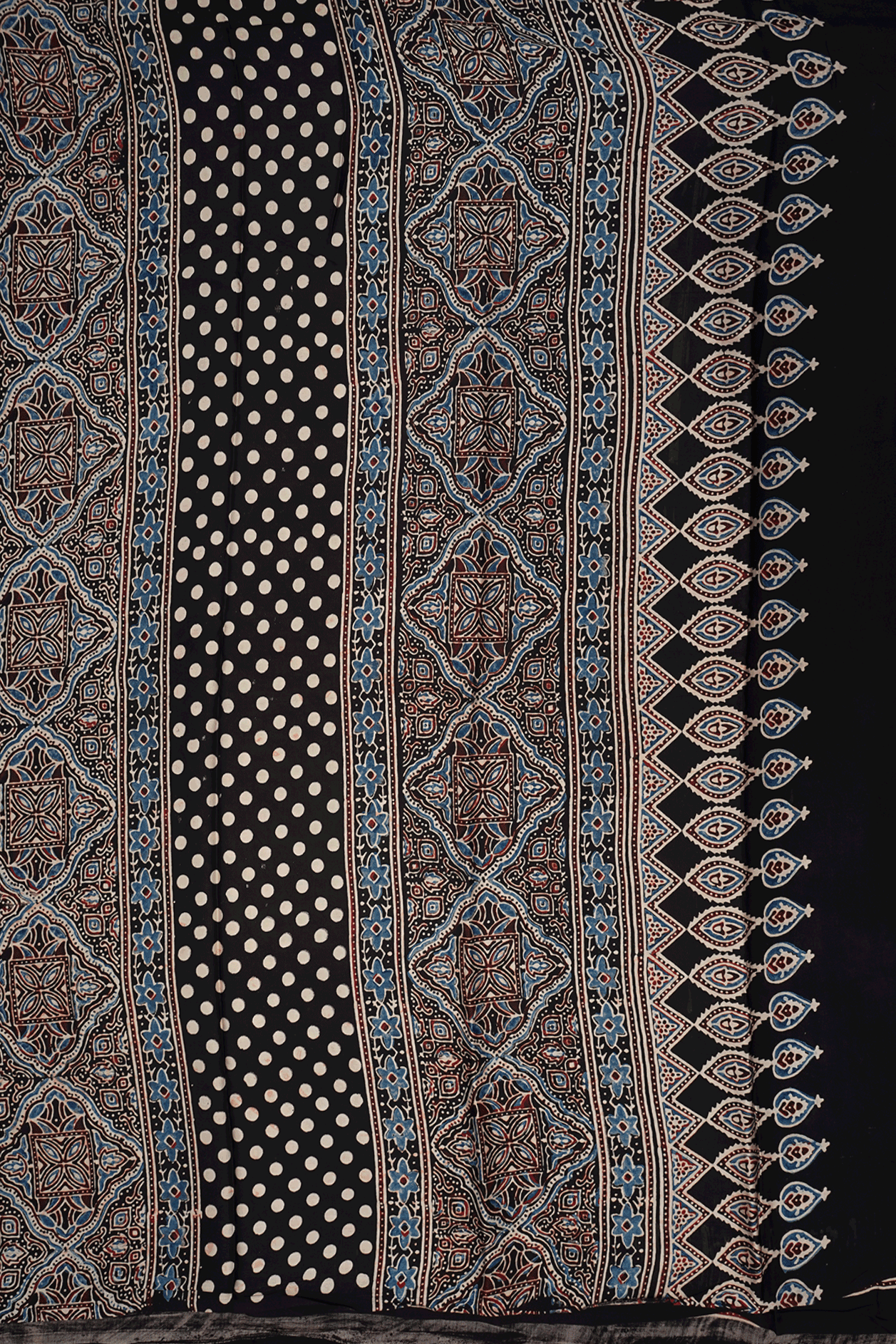 Allover Floral Design Black Ajrakh Printed Silk Saree