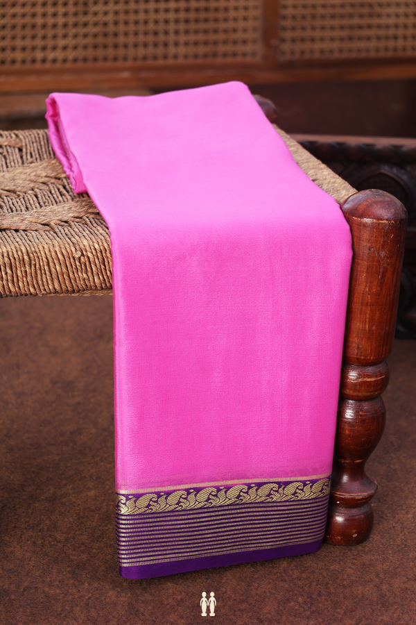 Mysore Silk Saree In Pink With Contrast Border