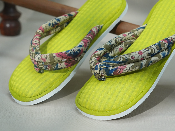 Self Checks Design Lime Green Cotton Slippers