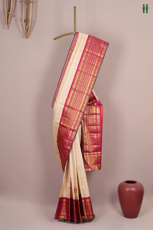 Kanchipuram Silk Saree In Tan Brown With Checks Design