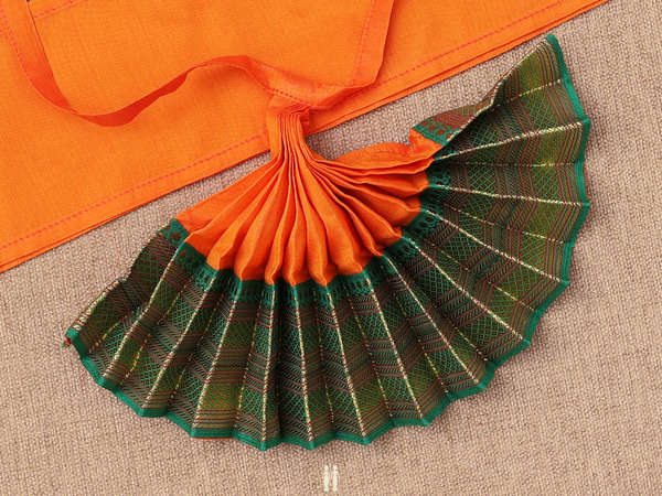 Zari Border Royal Orange Silk Cotton Amman Pavadai Set