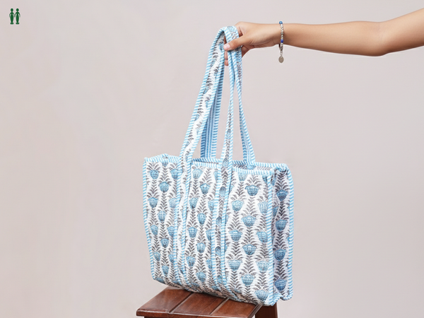 Floral Printed Design White Cotton Hand Bag