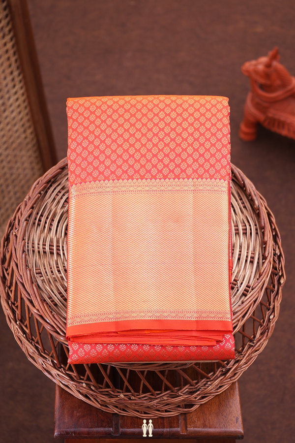 Kanchipuram Silk Saree In Coral Orange With Brocade Design