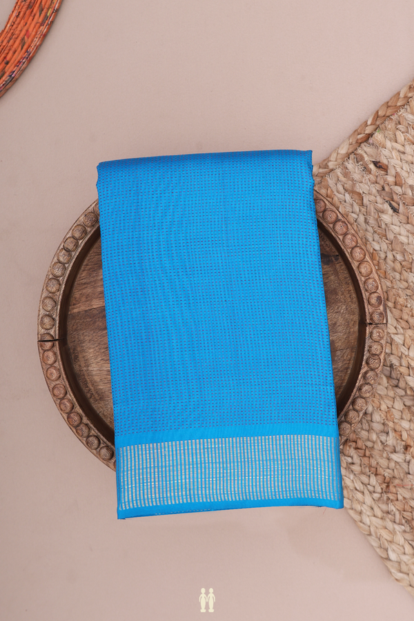Kanchipuram Silk Saree In Cerulean Blue With Stripes Design