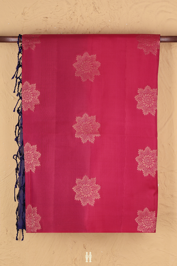 Soft Silk Saree In Rose Red With Floral Motifs