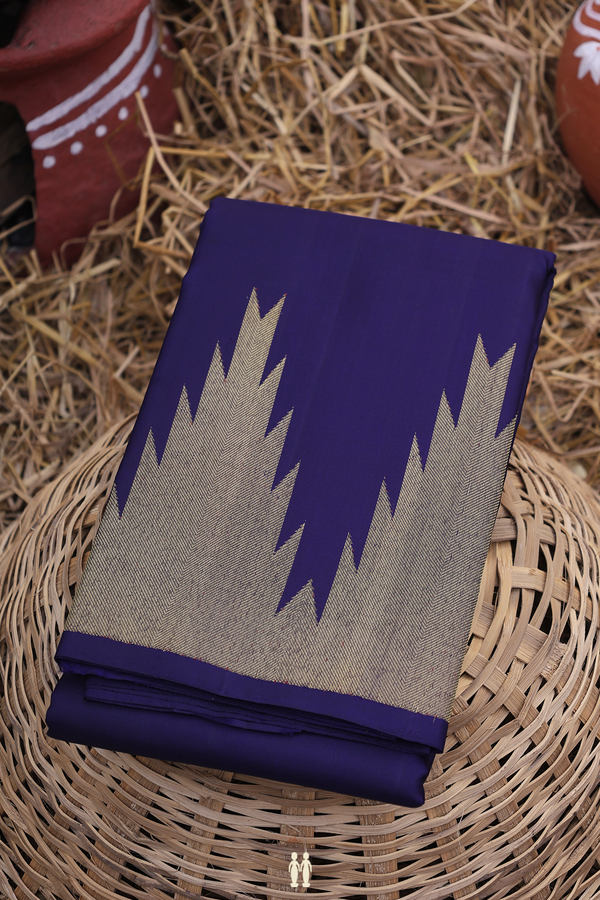 Kanchipuram Silk Saree In Navy Blue With Temple Border