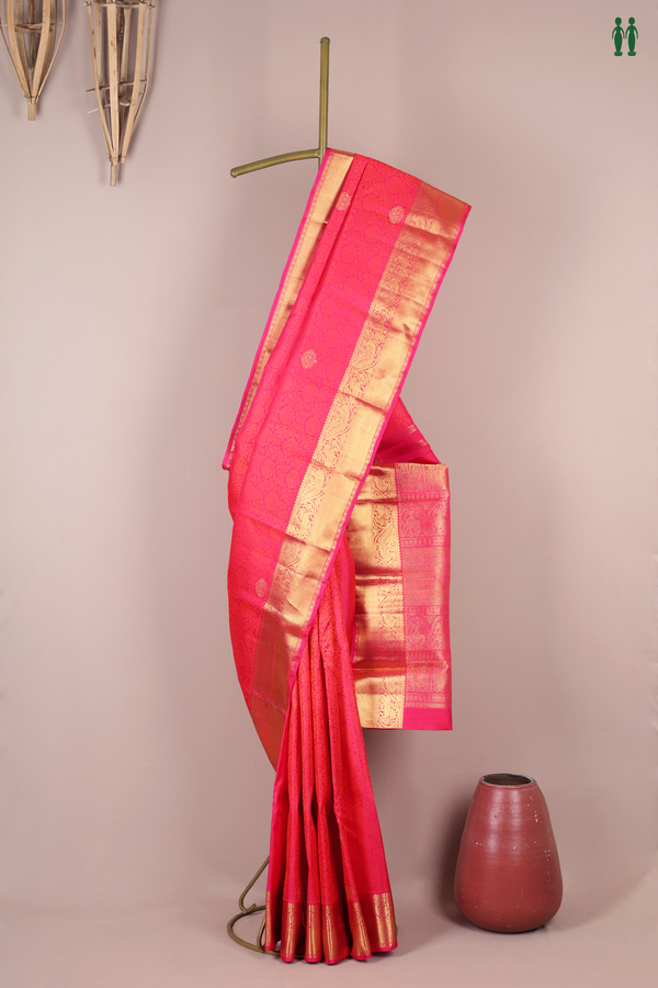 Kanchipuram Silk Saree In Rani Pink With Jacquard Pattern