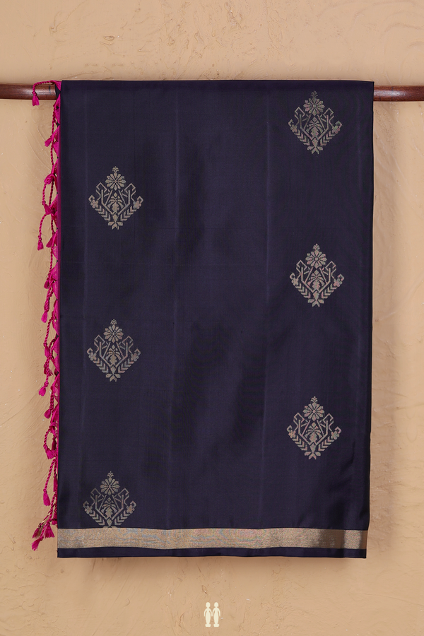 Soft Silk Saree In Midnight Blue With Zari Motifs