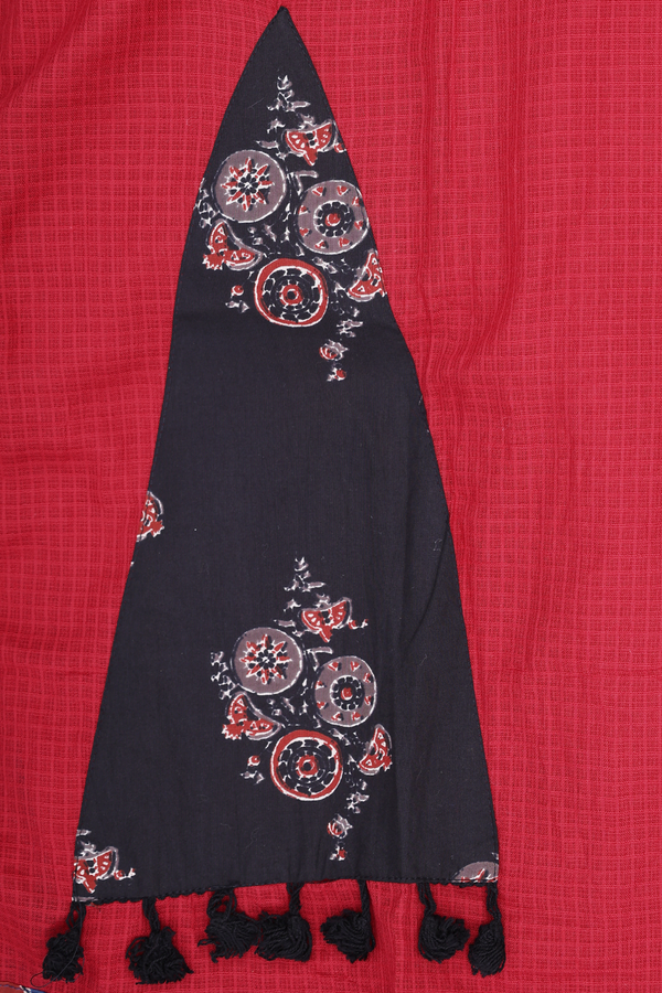 Round Neck Patch Work Red Cotton Salwar Set