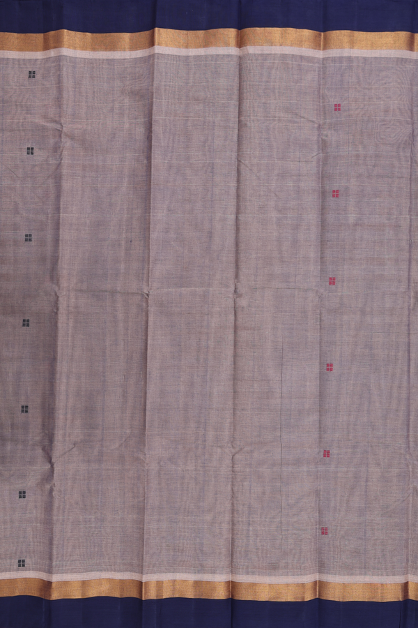 Kanchi Cotton Saree In Brownish Grey With Threadwork Buttas