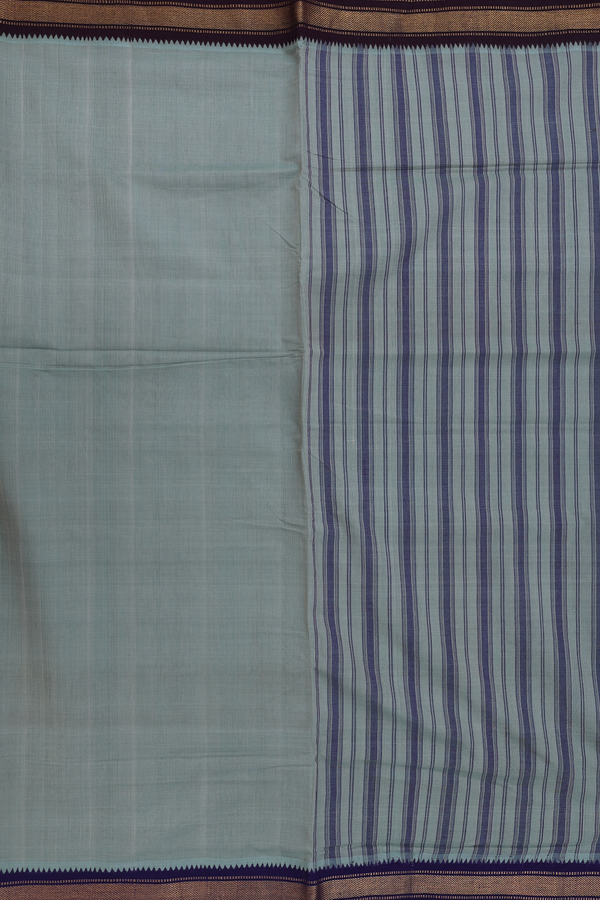 Mangalagiri Cotton Saree In Greenish Grey With Zari Border