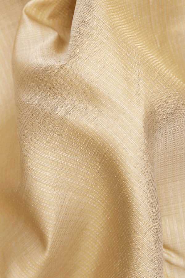 Kanchipuram Silk Saree In Pale Yellow With Zari Striped