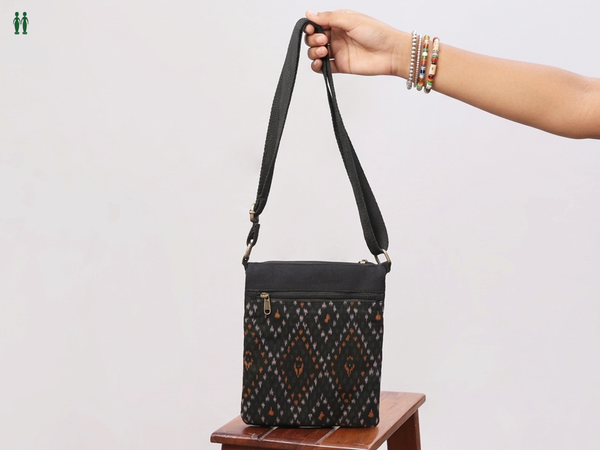 Printed Design Black Cotton Sling Bag