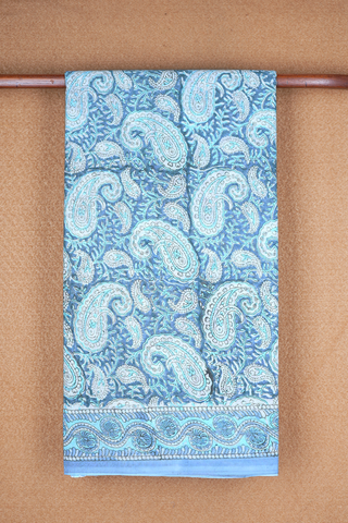 Allover Paisley Design Steel Blue Jaipur Cotton Saree
