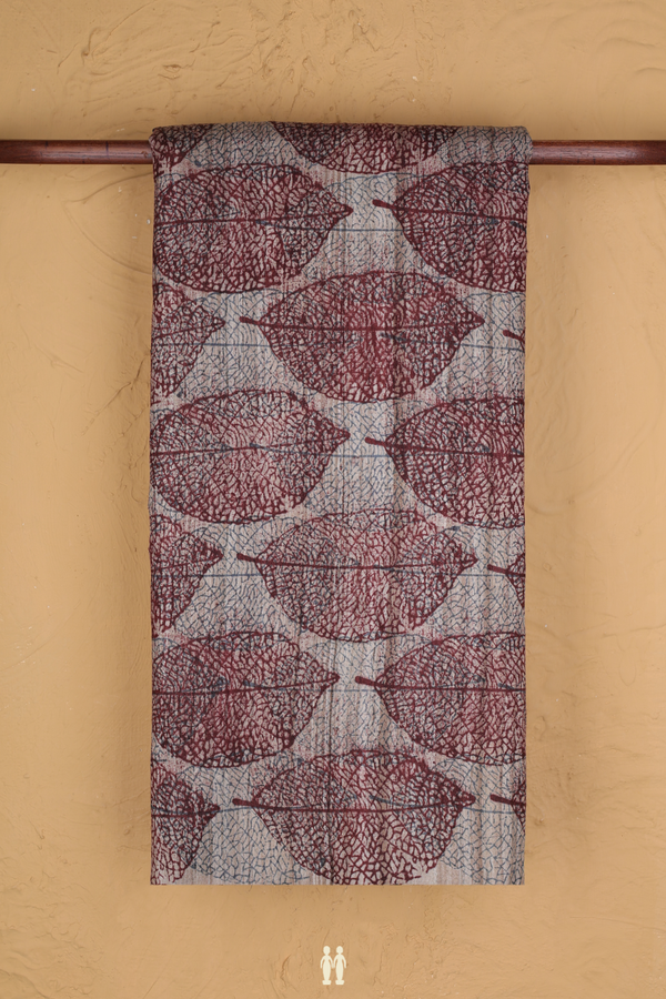 Tussar Silk Saree In Beige With Leaf Design