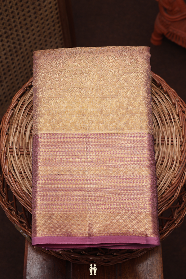 Kanchipuram Silk Saree In Rose Gold Tissue With Floral Design