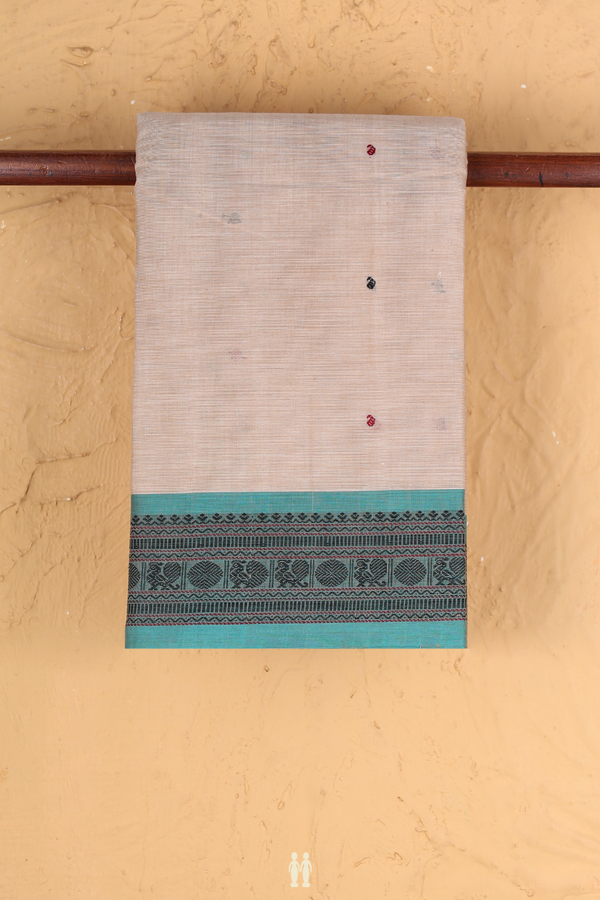 Chettinadu Cotton Saree In Pastel Brown With Paisley Buttis
