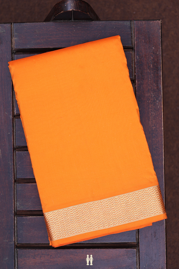 Chevron Border Orange Silk Dhoti With Angavastram Set