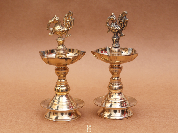 Peacock Design Brass Vilakku For Pooja Set