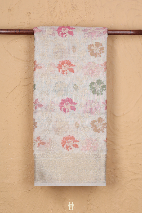 Kota Cotton Saree In White With Floral Design