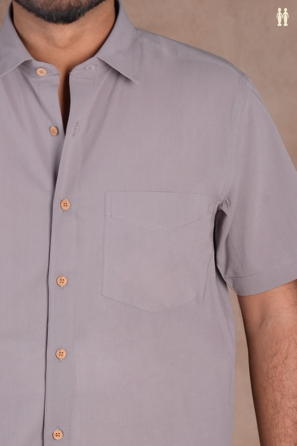 Regular Collar Plain Grey Cotton Shirt