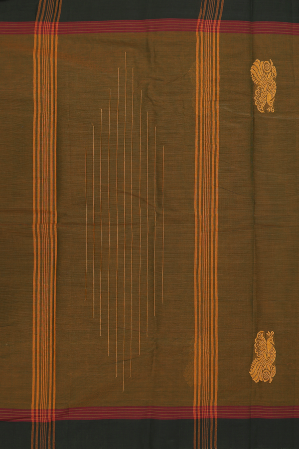 Kanchi Cotton Saree In Dual Tone With Peacock Border