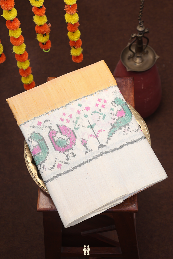 Patola Silk Saree In Plain Orange With Peacock Border
