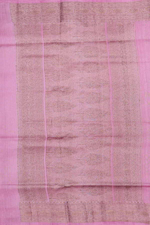 Tussar Banarasi Silk Saree In Plain Pink With Floral Border
