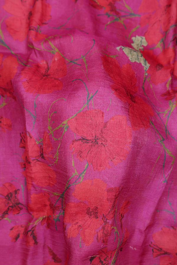 Tussar Silk Saree In Dark Pink With Floral Design