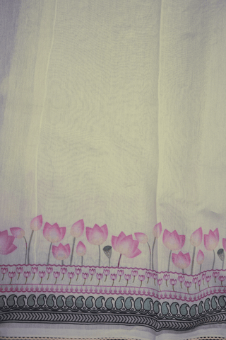 Floral Embroidered Design Light Tan Organza Silk Saree