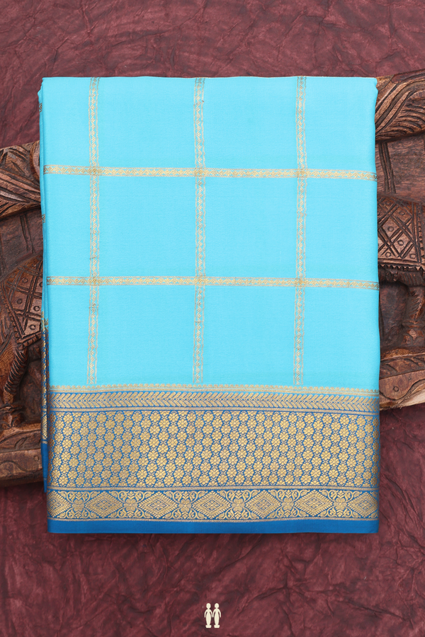 Mysore Silk Saree In Sky Blue With Checks Design