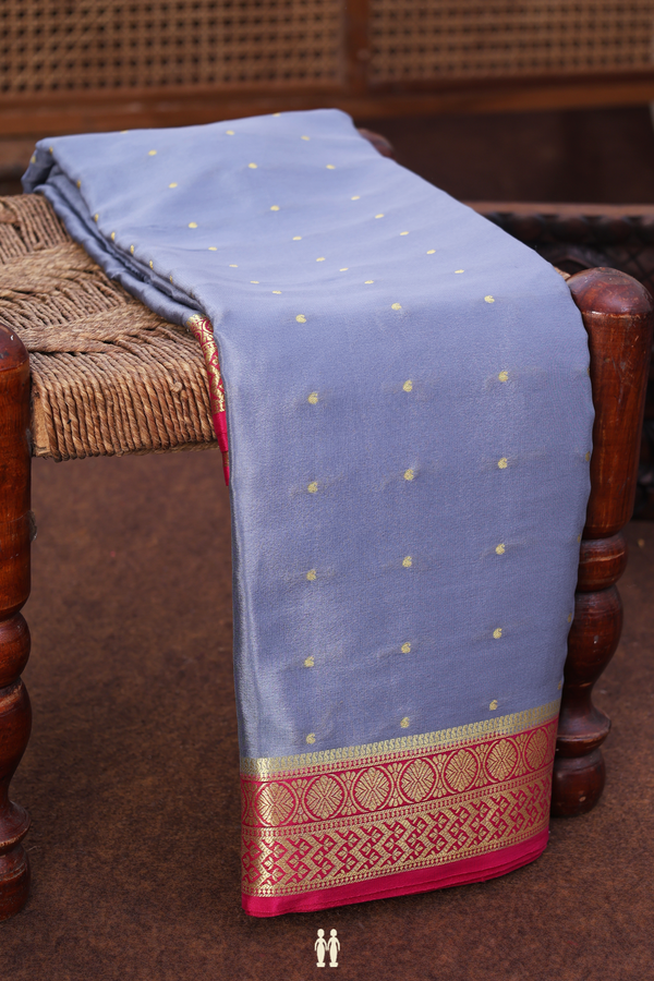 Mysore Silk Saree In Steel Blue With Zari Buttis