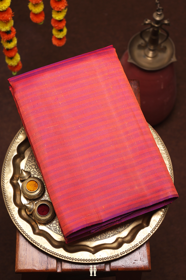 Kanchipuram Silk Saree In Red And Purple With Stripes Design