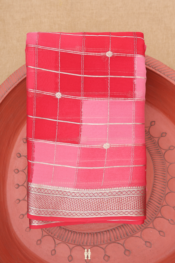 Chiffon Saree In Shades Of Red With Allover Design