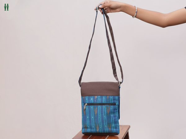 Printed Design Blue Cotton Sling Bag