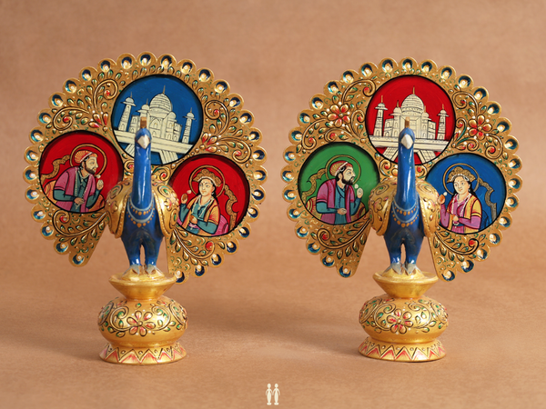 Set Of 2 Wooden Handicraft Dancing peacock For Decor