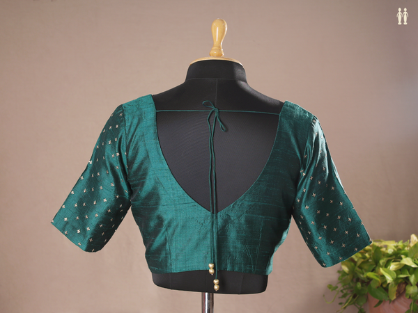 Chamki Work Forest Green Raw Silk Readymade Blouse