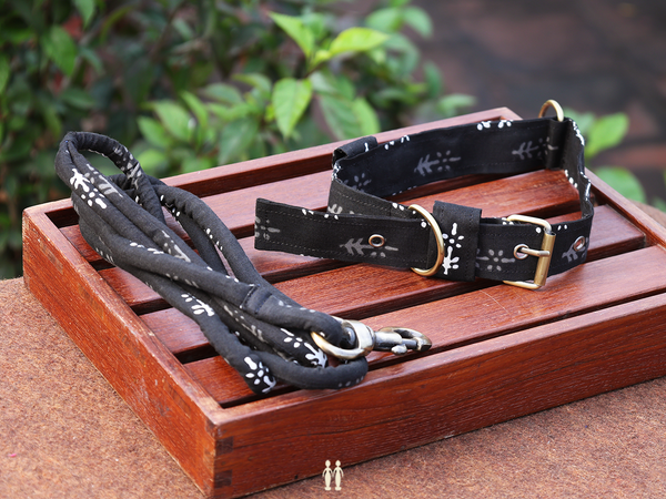 Black Cotton Dog Collar With Rope Setc