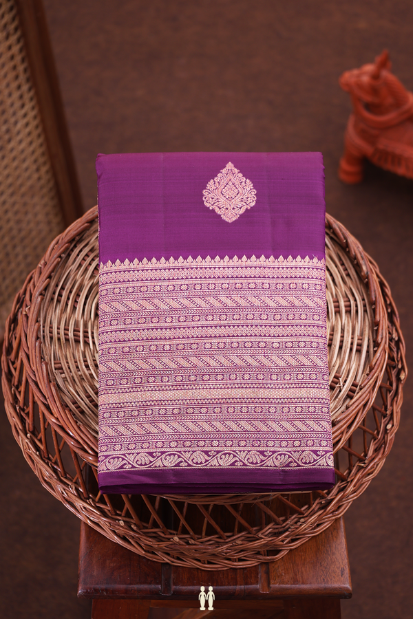 Kanchipuram Silk Saree In Grape Purple With Zari Buttas